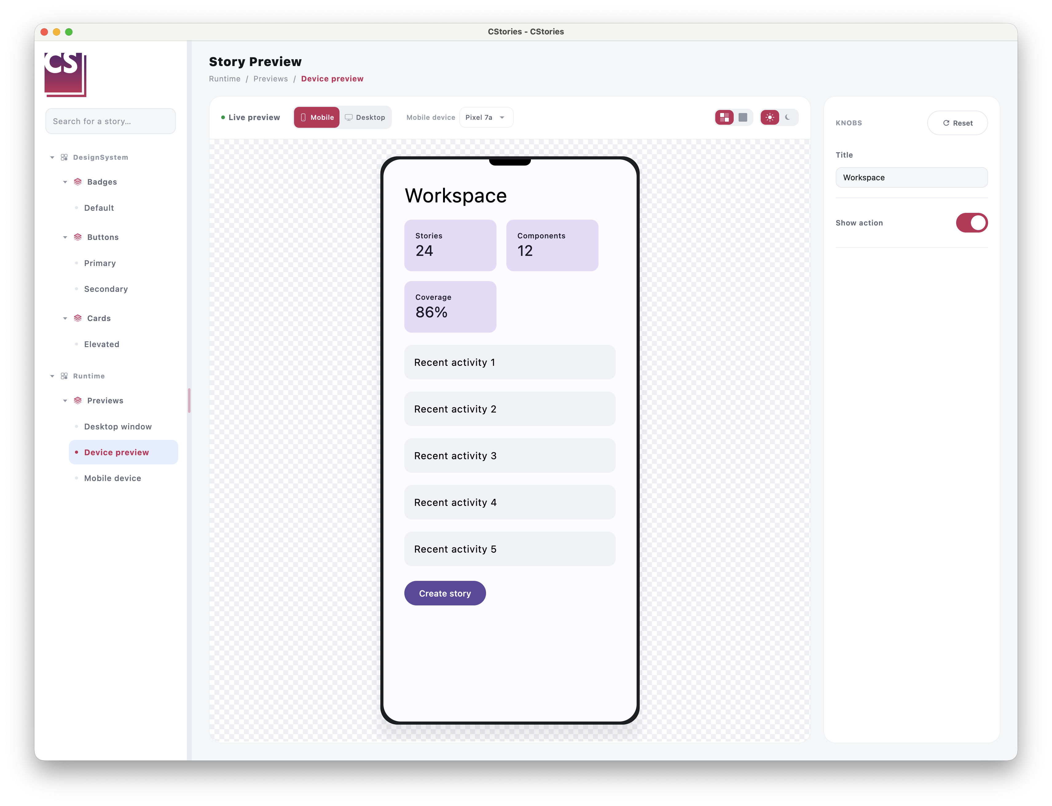 Preview mobile with switch